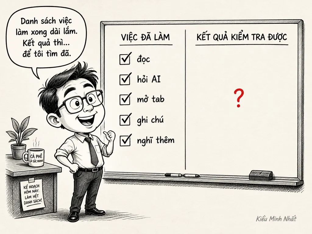 Người làm việc giữa nhiều tab và ghi chú nhưng chưa có output rõ ràng